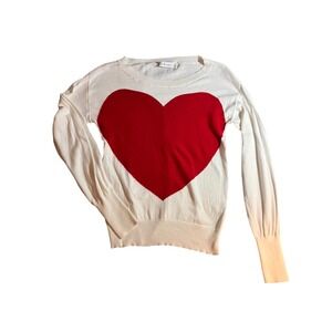 NY & Company Womens Cream Red Heart Long Sleeve Sweater M Valentines Love